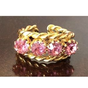 Pink Cubic Zirconia GoldTone Adjustable Wired Ring